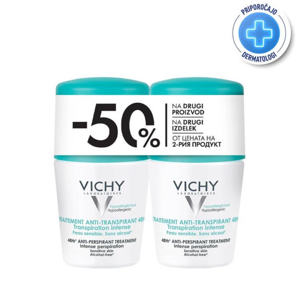 Vichy DUO deodorant z antiperspirantom za uravnavanje potenja 48h, 2 x 50 ml
