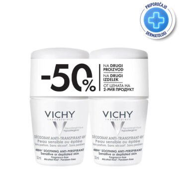 Vichy DUO deodorant 48-urni antitranspirant za občutljivo in depilirano kožo, 2 x 50 ml