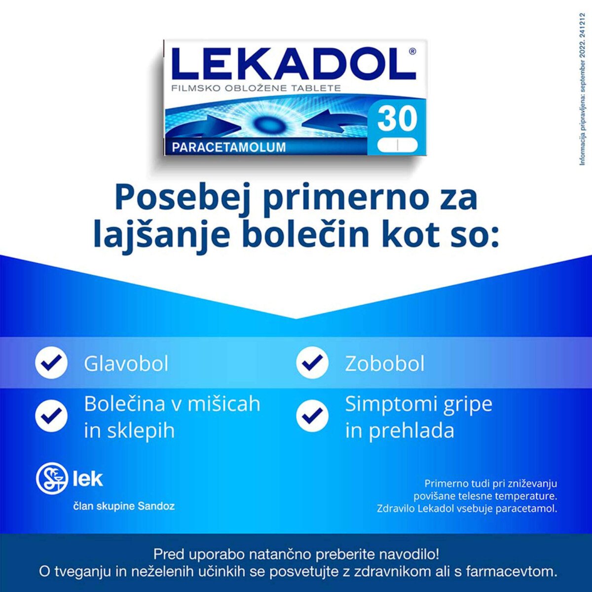 Lekadol 500 mg filmsko obložene tablete, 30 tablet - Lekarna Mačkovec