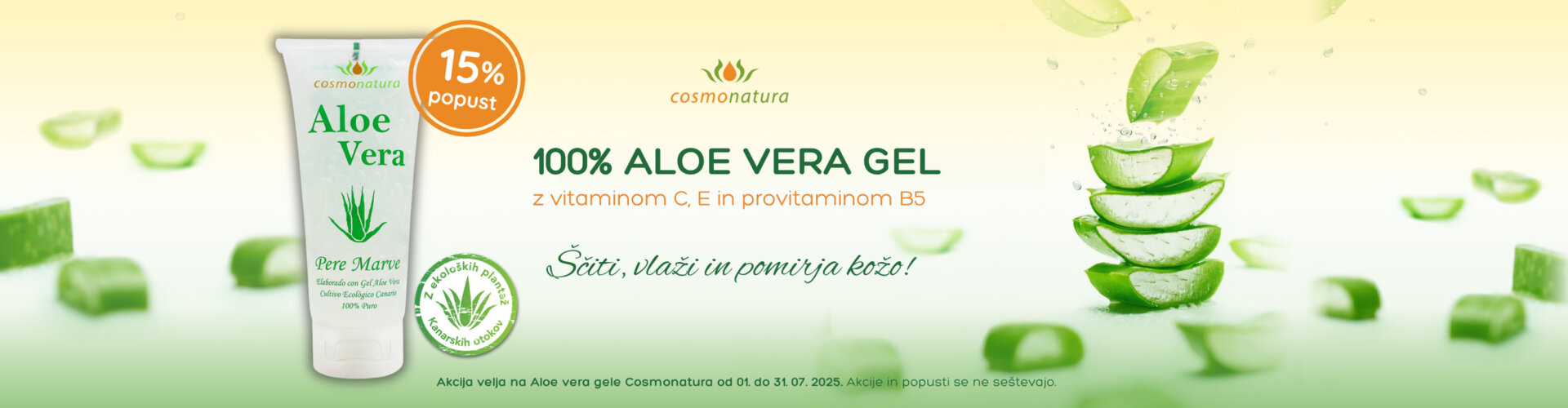 Cosmonatura Aloe Vera gel -15 % - Lekarna Makovec