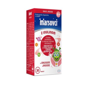 Marsovci žvečljive tablete s prebiotiki z okusom jagode, 30 tablet