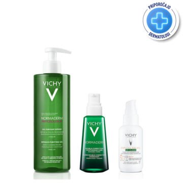 Vichy Normaderm Protokol za mastno in k aknam nagnjeno kožo, 400 ml + 50 ml + 40 ml