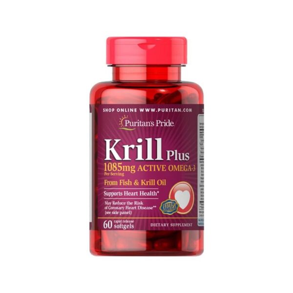 Puritans Pride Krill Plus 1085 mg olje, 60 kapsul Lekarna Mačkovec