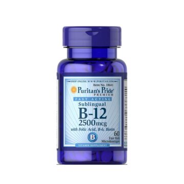 Puritans Pride Vitamin B-12 2500 mcg s folno kislino, vitaminom B6 in biotinom, 60 pastil