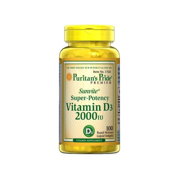 Puritans Pride Vitamin D3 2000 IU, 100 mehkih kapsul