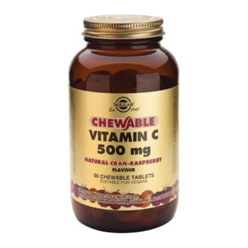 Solgar Vitamin C žvečljive tablete brusnica in malina, 90 žvečljivih tablet