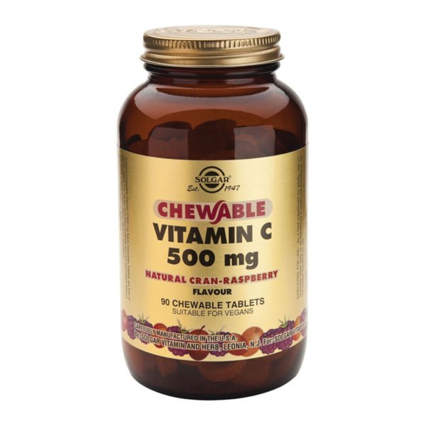 Solgar Vitamin C žvečljive tablete brusnica in malina, 90 žvečljivih tablet