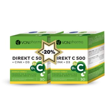 Vonpharma Direkt C 500 + Cink + D3 prašek AKCIJSKO PAKIRANJE, 2 x 30 vrečk