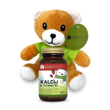 Vonpharma kalcij & vitamin D3 za otroke z okusom jagode + GRATIS Vonteddy, 60 žvečljivih tablet