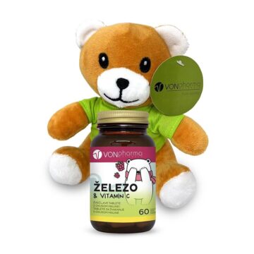 Vonpharma železo & vitamin C žvečljive tablete z okusom maline + GRATIS Vonteddy, 60 tablet