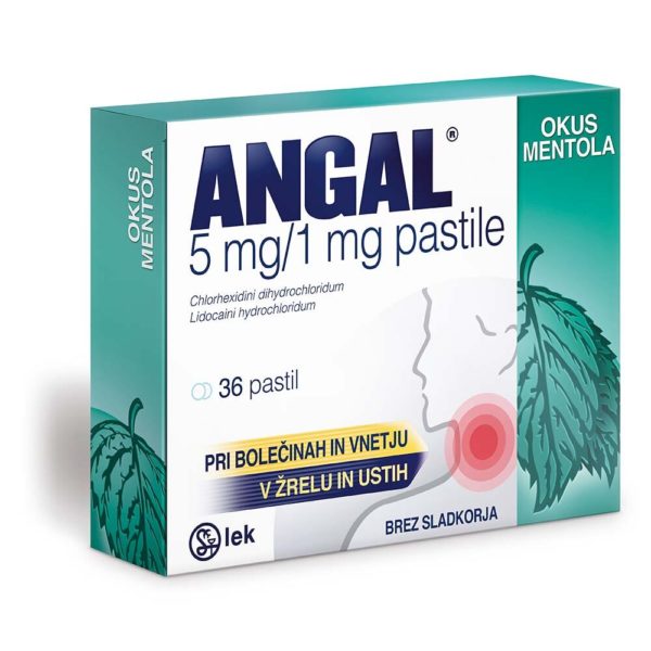 Angal 5 mg na 1 mg pastile z okusom mentola, 36 pastil