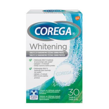 Corega Whitening tablete za beljenje in čiščenje proteze, 30 tablet