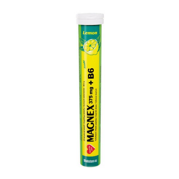 Magnex 375 mg + B6 šumeče tablete z okusom limone, 20 tablet