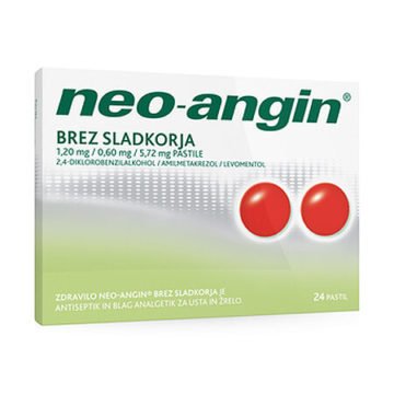 Neo-angin pastile brez sladkorja 1,20 mg na 0,60 mg na 5,72 mg, 24 pastil