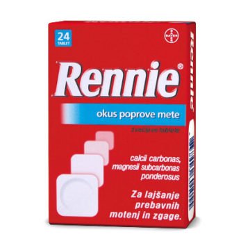 Rennie žvečljive tablete z okusom poporove mete, 24 žvečljivih tablet