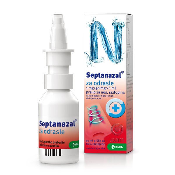 Septanazal 1 mg na 50 mg v 1 ml pršilo za nos za odrasle, 10 ml
