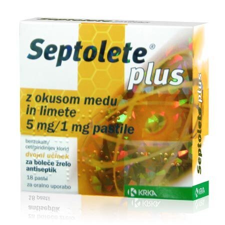 Septolete Plus pastile z okusom medu in limete, 18 pastil